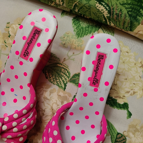 Vtg ๐ Betseyville ๐ platform polka dot pinup barbie princess party wedges!๐๐ - Picture 10 of 12